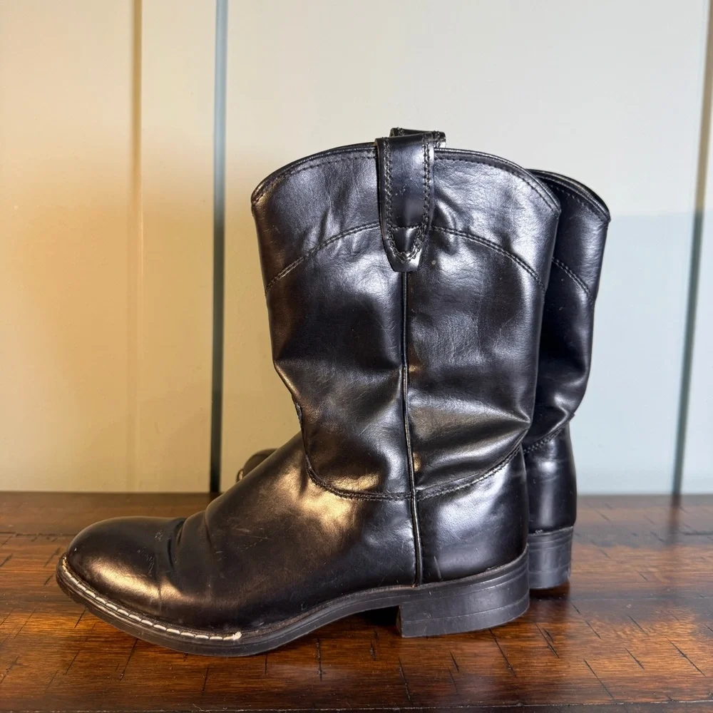 Wrangler black leather boots‎ youth girls size 4 D